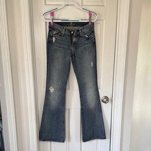 7 For All Mankind Distressed Blue Flare Jeans